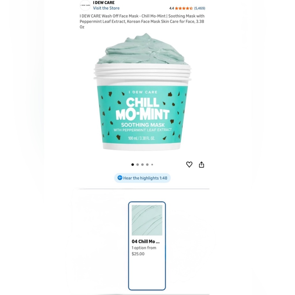 I Dew Care - Chill Mo-Mint Soothing Mask - NWT MSRP $25 - Picture 3 of 8